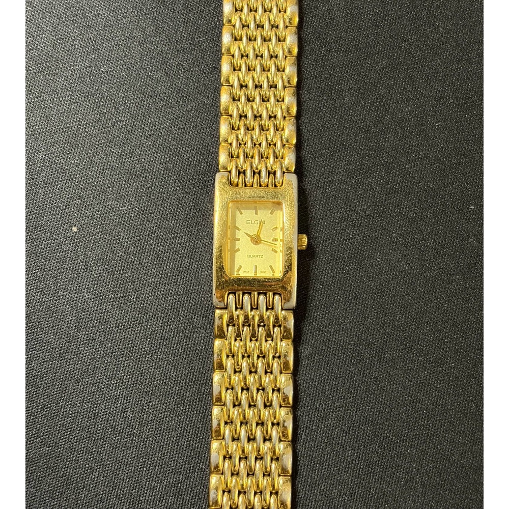 Elgin Watch Women OS Gold Tone EL 352 5Y30 Rectangle Analog Quartz Dress Watch